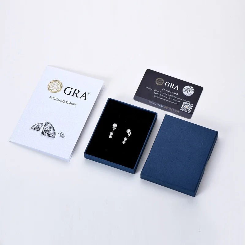 All Round Moissanite Diamond Ear Jacket Earrings 5mm&4mm&3.5mm 925 Real Silver Stud Earring for Women 2024 Unique Fine Jewelry
