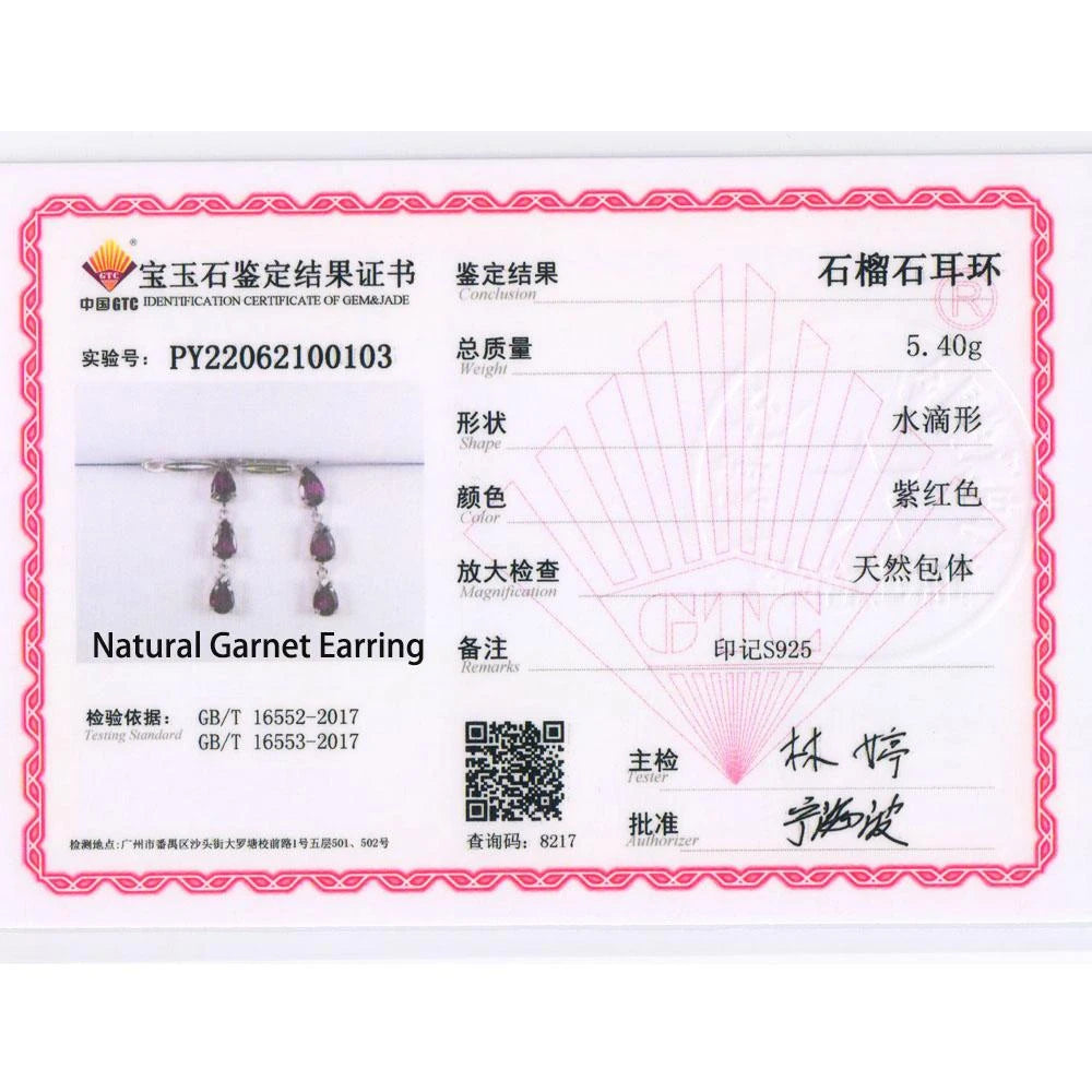 TBJ,Long earring with brazil rhodolite garet pear 5*8mm 6 pieces 5ct natural gemstone fine jewelry 925 sterling silver for women