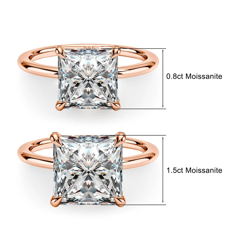 5mm Princess Cut Moissanite Ring s925 Sterling Sliver Plated with 18k Yellow Gold Eternity Band Wedding Rings For Women