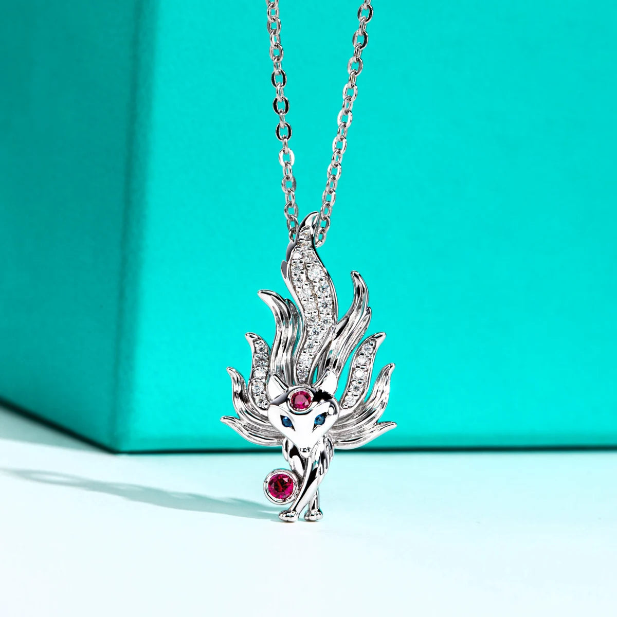 AnuJewel D Color Moissanites Nine-Tailed Fox Pendant Classic of Mountains and Seas 50cm Necklace 925 Sterling Silver Jewelry