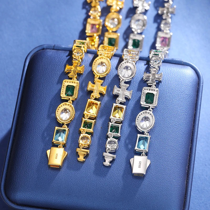 925 Sterling Silver Colorful Luminous Cross Cubic Zircon Necklace For Women Men Hip Hop Fine Jewelry Luxury Party Jewelry Gifts
