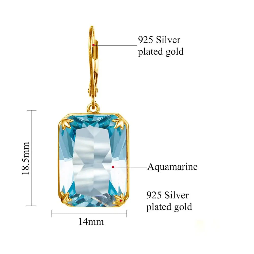 Real Silver 925 Earring For Women Trend Aquamarine Earrings Gold Plated Anniversary Party Banquet Luxury Fine Jewelry Accessorie