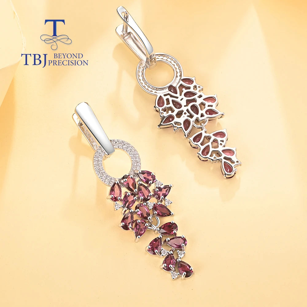925 Sterling silver natural Rhodolite garnet long earrings for women fine jewelry gorgeous anniversary gift