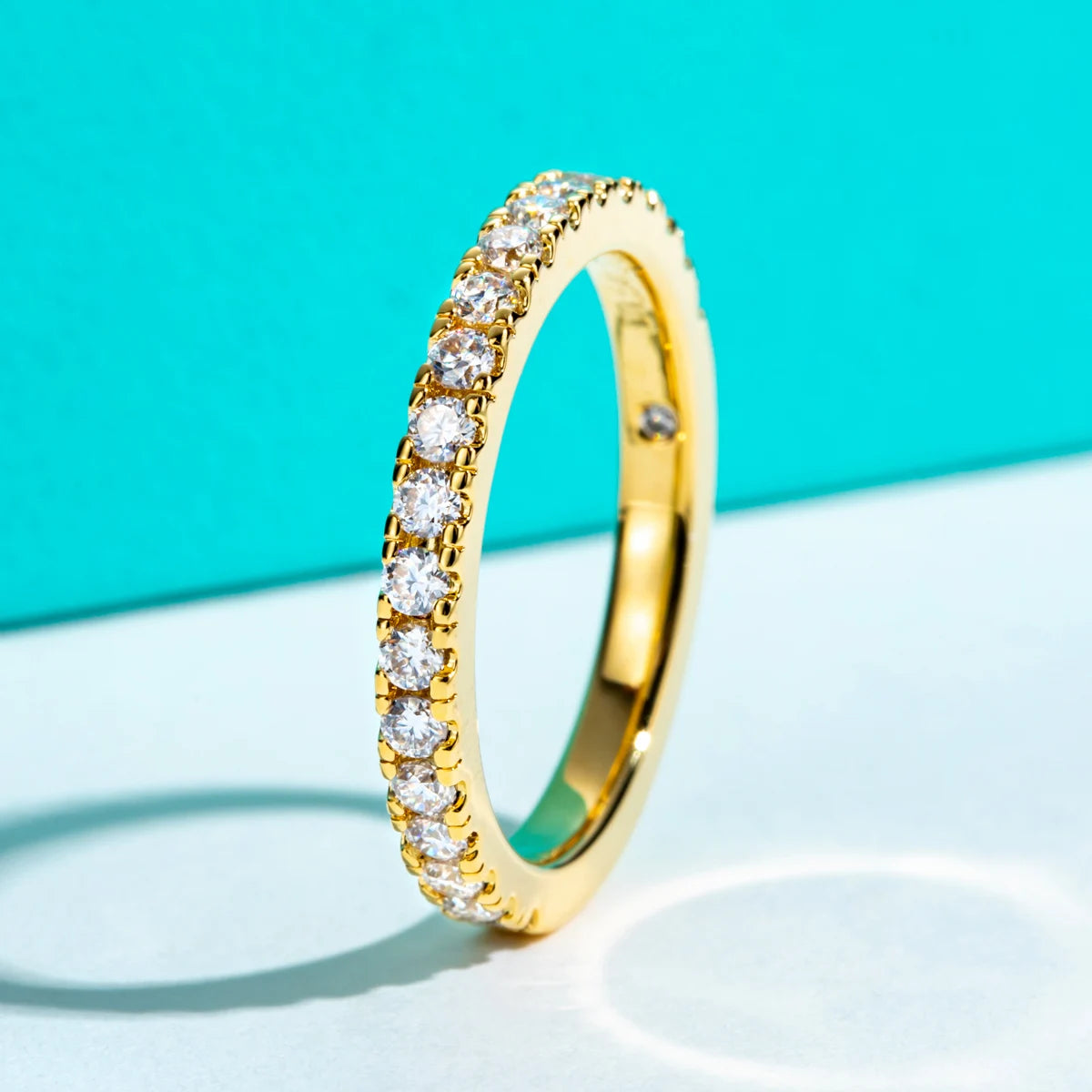 AnuJewel 1.9MM D Color Moissanite Diamond Band Ring 18K Gold Plated Wedding Yellow Color Rings for Women Jewelry Wholesale