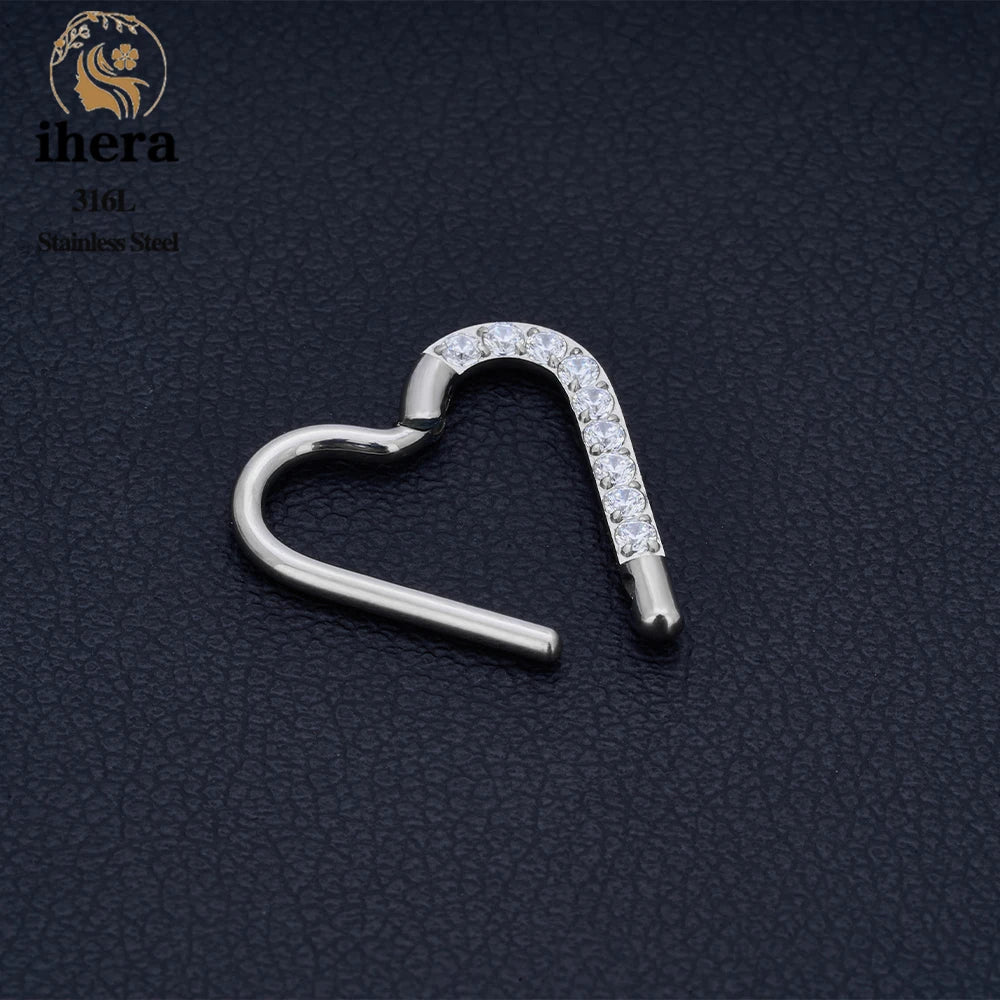 10PCS Stainless Steel D Shape Water Drop Nose Rings 16G CZ Septum Ring Ear Cartilage Tragus Helix Daith Earring Piercing Jewelry