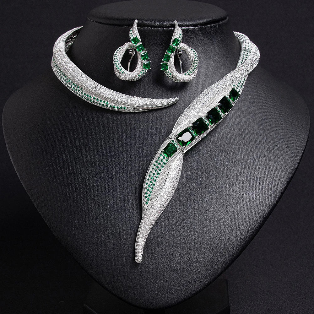 Uniquely Multicolor Designed Zircon Necklace Women Wedding Luxury Cubic Dubai Bridal Jewelry Set Suitable for V-neck Accessories