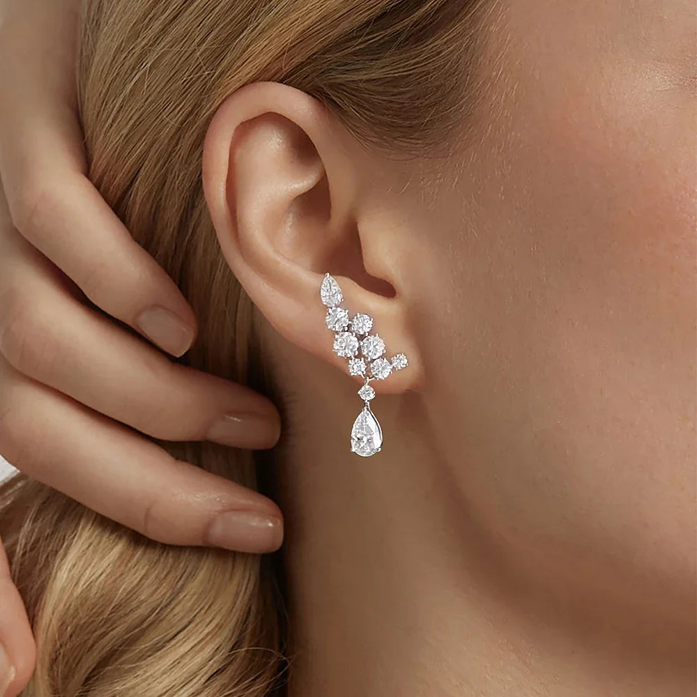 6.1cttw Luxury Full Moissanite Drop Earrings for Women 925 Sterling Silver D Color Sparkling Pear Cut Diamond Wedding Jewely GRA