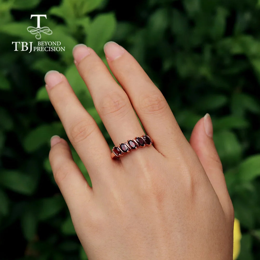 Simple design natural garnet for women Fine jewelry 925 silver gemstone ring earrings jewelry set daily wear gift