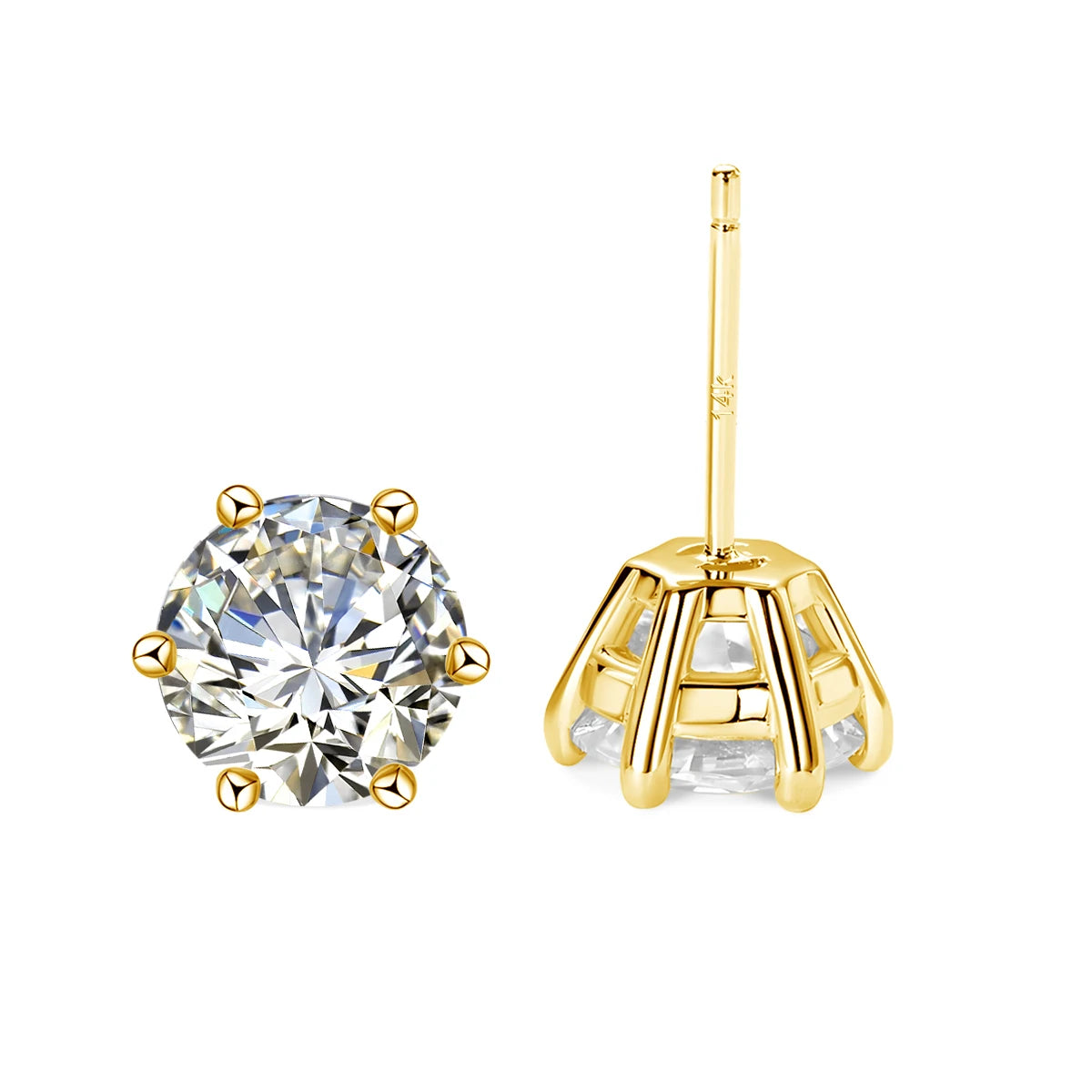 2ct Moissanite AU585 Earrings For Men Lab Diamond Yellow Gold 100% 14K Gold Stud Earring Luxury Fine Jewelry Women