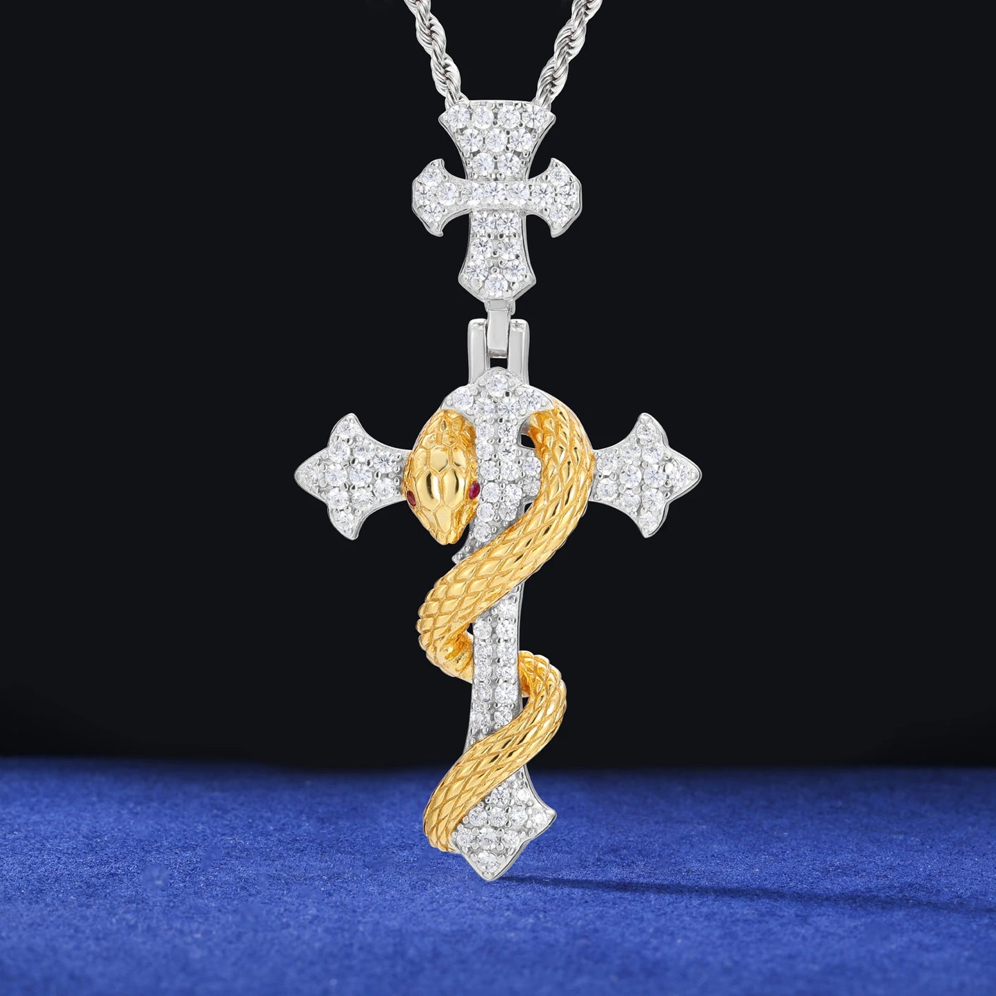 2025 New Snake Winding Cross Pendant Necklace For Men Women 925 Sterling Silver Moissanite Iced Out Bling Hip Hop Jewelry Gifts