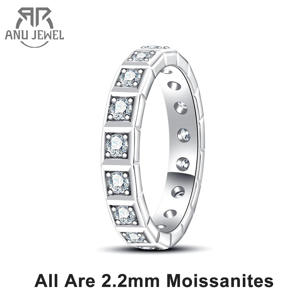 AnuJewel 2.2mm D Color Moissanite Princess Eternity Band Ring 925 Sterling Silver Wedding Band For Women Jewelry Wholesale