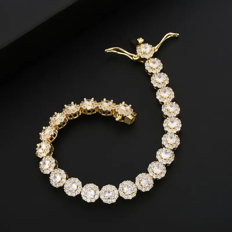 7mm Iced Out Flower Zircon Bracelet 18K Golden Plated Bracelet For Men And Women Hip Hop Rapper Jewelry