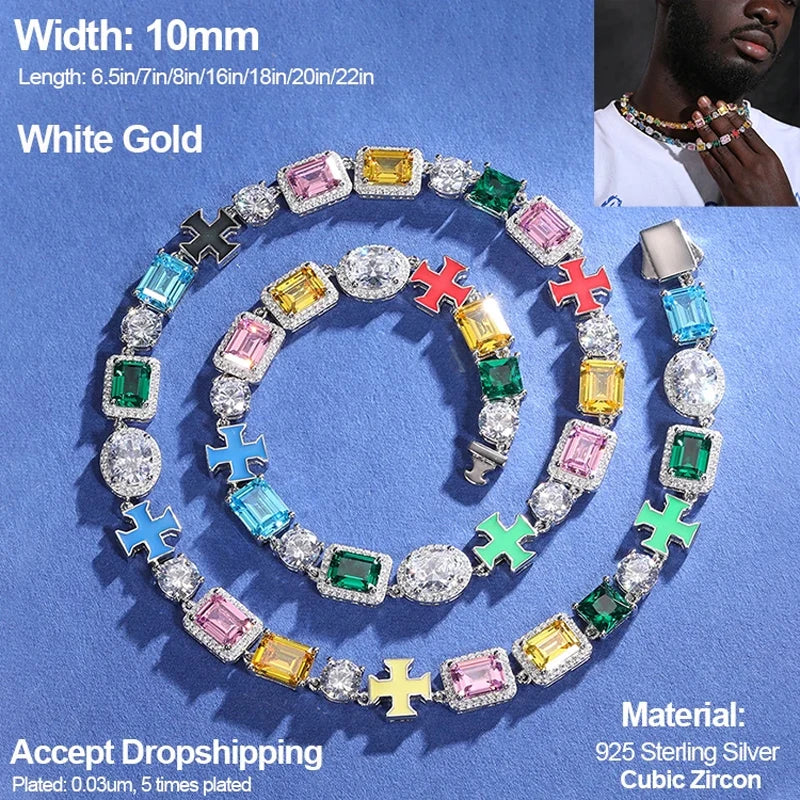 2024 Trend Colored Square Stone Choker Necklace for Women Girls Colorful Chain For Men Couple Jewelry 7mm/10mm Male Female Gifts