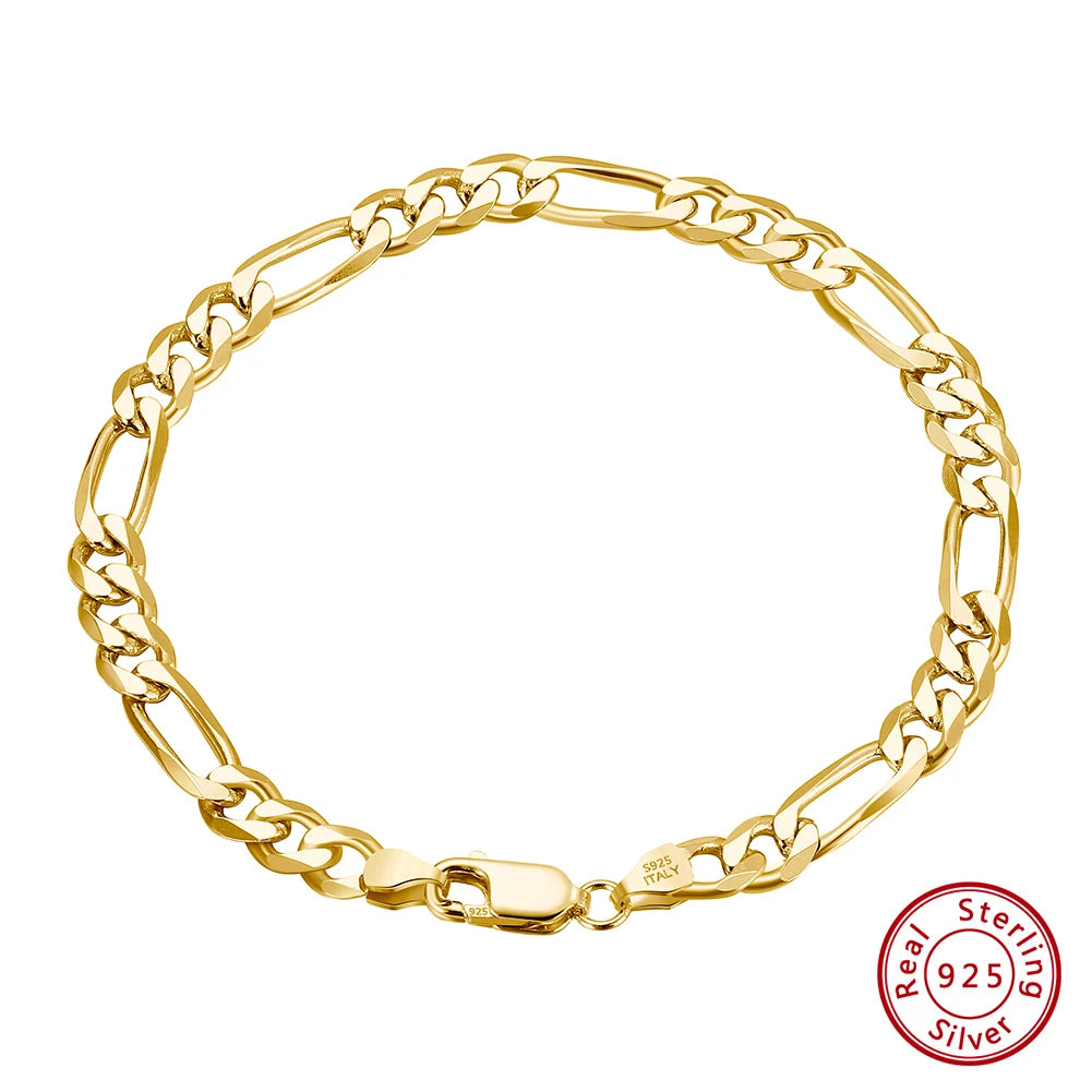 ORSA JEWELS Punk Genuine 925 Sterling Silver 5mm Diamond-Cut Figaro Chain Bracelets for Women Men Party Jewelry Gift SB66
