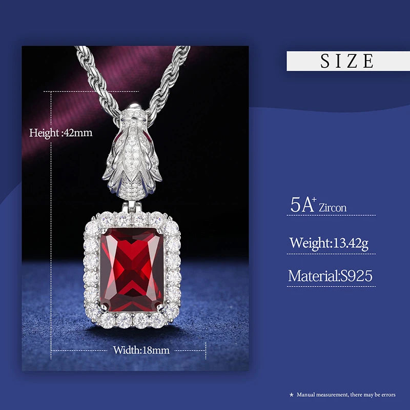 S925 Domineering Triangle Dragon Head Bail Red Cubic Zirconia Gem Pendant Necklace For Men Animal Hip Hop Men Jewelry Gifts
