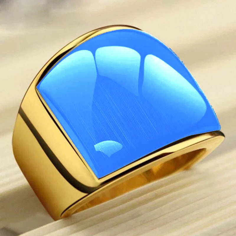BOCAI 316l Titanium Steel Men's Rings Domineering Fashion Personaltiy Temperament Green Cat's Eye Gemstone Finger Ring