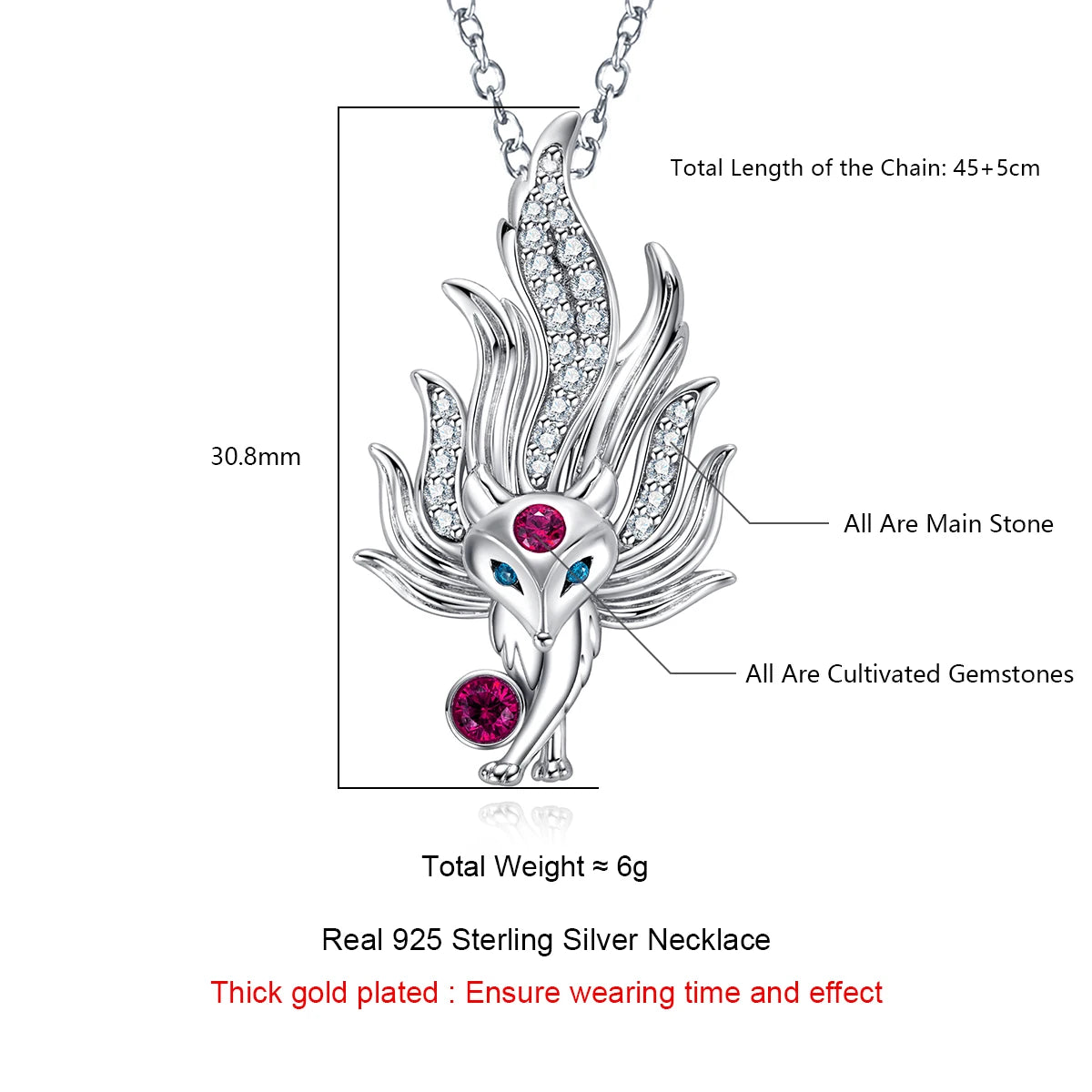 AnuJewel D Color Moissanites Nine-Tailed Fox Pendant Classic of Mountains and Seas 50cm Necklace 925 Sterling Silver Jewelry