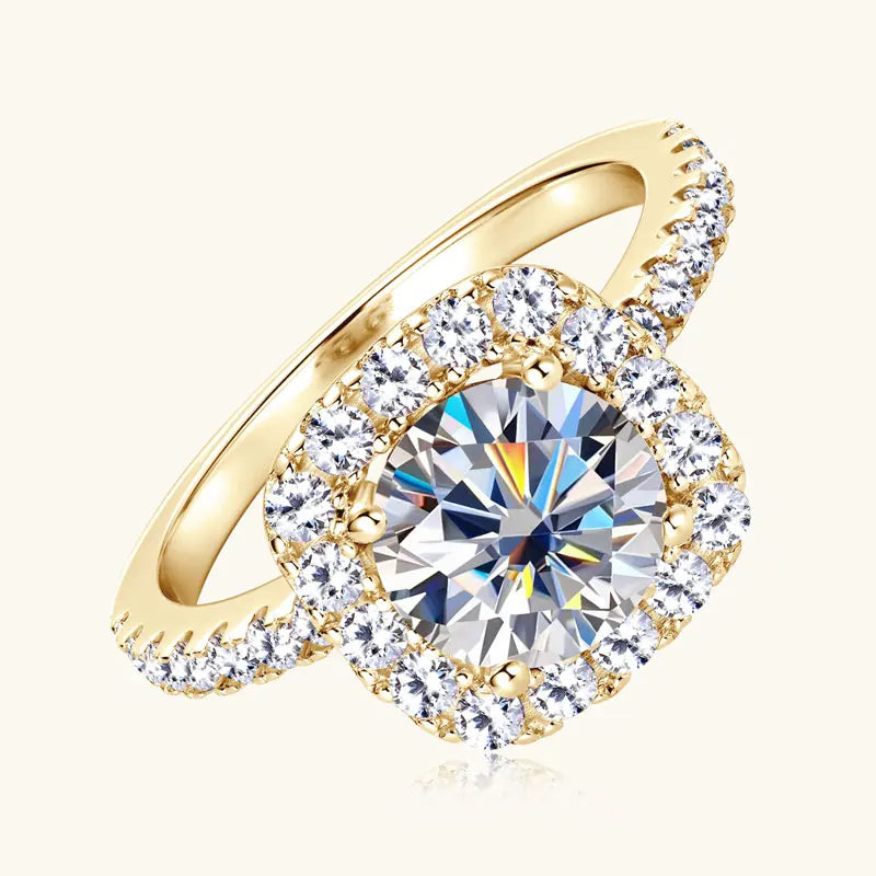 Anziw Real 2CT 8mm Round Moissanite Square Ring 925 Sterling Silver Luxury Brilliant Diamond Wedding Finger Rings Band For Women