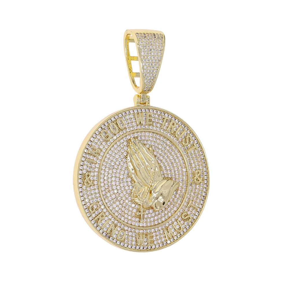 2024 New Iced Out Bling Round Letter Pendant Necklace Gold Color CZ Cubic Zirconia Badge Charm Men Fashion Hip Hop Jewelry