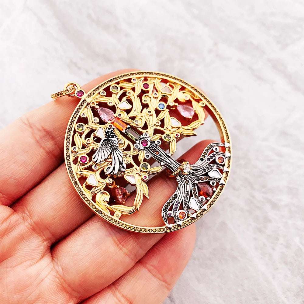 Pendant Artful Tree Gold Raven Spring Fine 925 Sterling Silver Jewelry Romantic Love Gift For Women