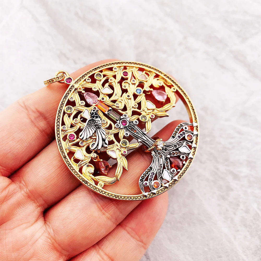 Pendant Artful Tree Gold Raven Spring Fine 925 Sterling Silver Jewelry Romantic Love Gift For Women