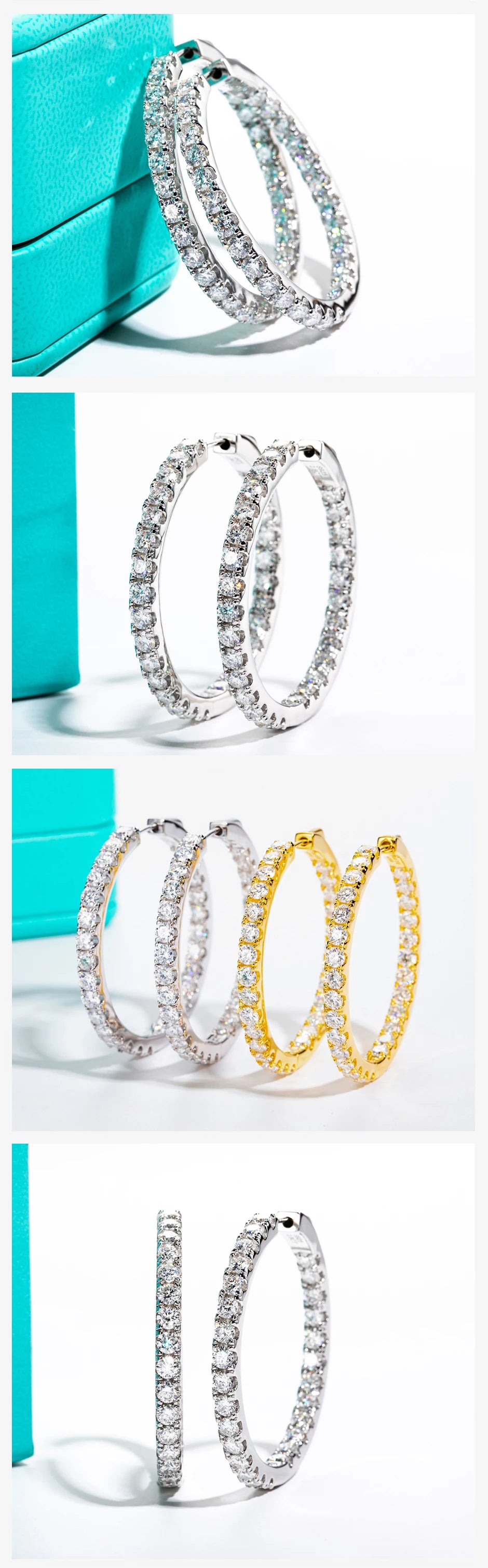 AnuJewel 3mm 5.6cttw D Color Moissanite Big Hoop Earrings 925 Sterling Silver Luxury Huggie Earring For Women Jewelry Wholesale