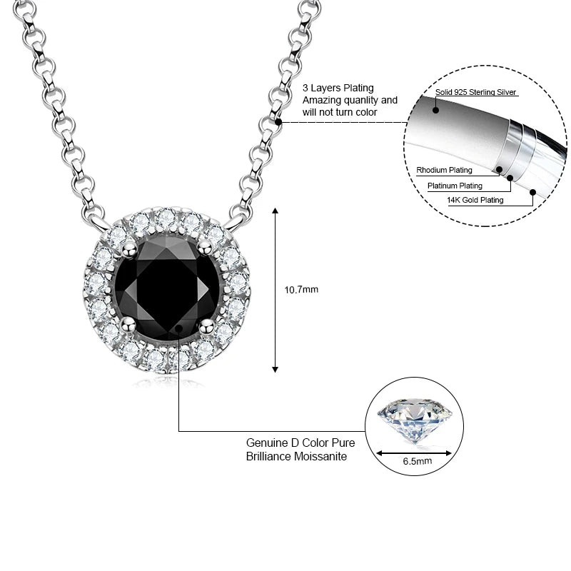 925 Sliver Moissanite Pendant Necklace Stud Earrings Sets Black Diamond Jewely Set 18k White Gold Plated for Women with GRA Gift