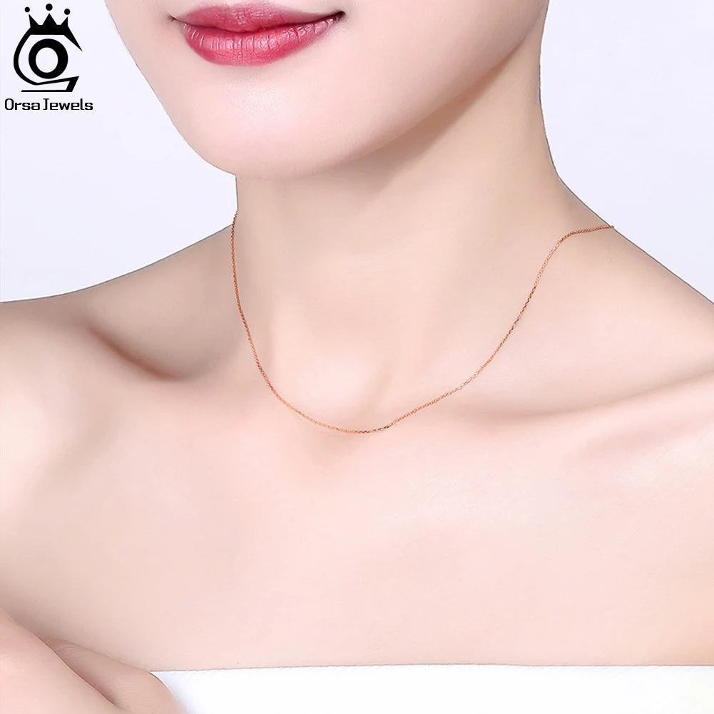 ORSA JEWELS Real 10K Solid Yellow/White/Rose Gold 0.7mm Diamond Cut Cable Chain Necklace for Women AU417 Neck Chain Jewelry FC01