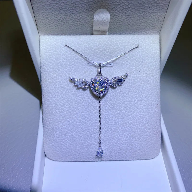 2024 New DJMAX 1ct Moissanite Necklace For Women Original 925 Sterling Silver Elegant Sweet Lady's Angel Moissanite Necklace