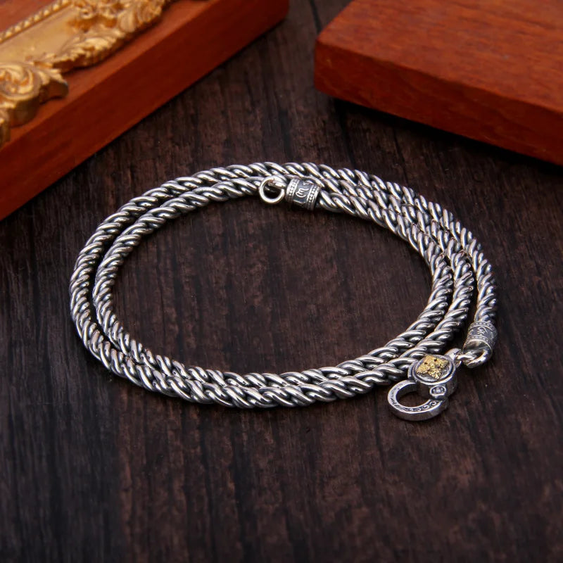 BOCAI S925 Sterling Silver Necklace for Men Women New Vajra Pestle Six Syllable Mantra Weaven-Chain Pure Argentum Jewelry