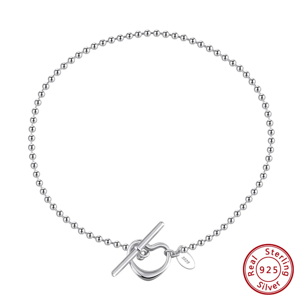 ORSA JEWELS 925 Sterling Silver 2.0mm Bead Chain Bracelet for Women with Heart Toggle Clasp Foot Ankle Straps Jewelry SA68