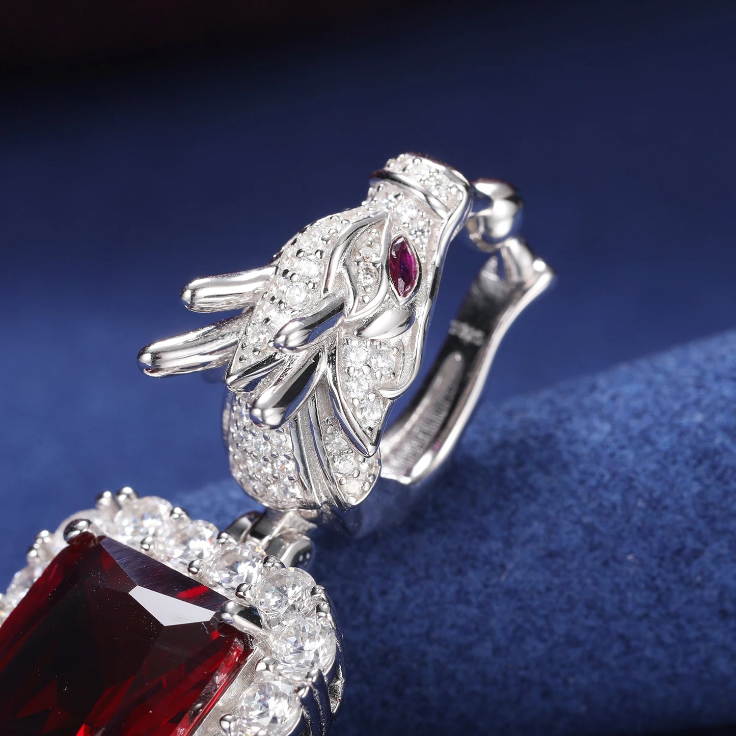 S925 Domineering Triangle Dragon Head Bail Red Cubic Zirconia Gem Pendant Necklace For Men Animal Hip Hop Men Jewelry Gifts
