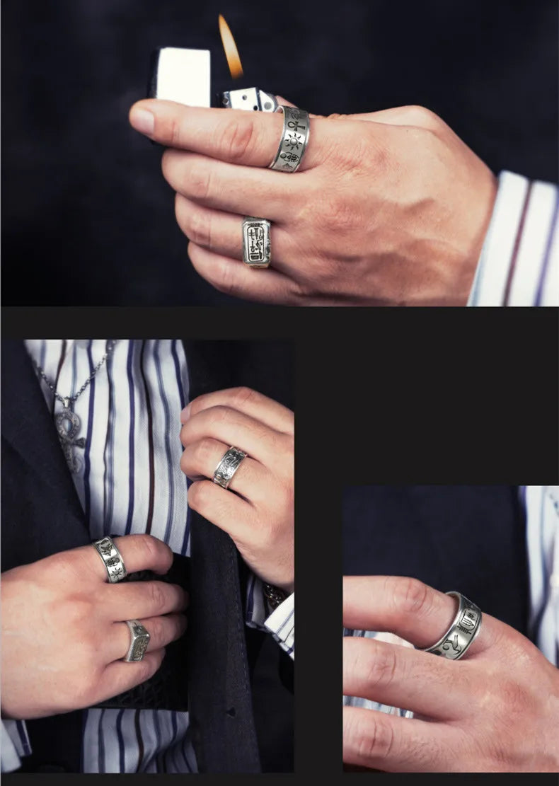 BOCAI S925 Sterling Silver Rings New Fashion the Gods of Egyptian Totem Argentum Punk Domineering Hand Jewelry for Men