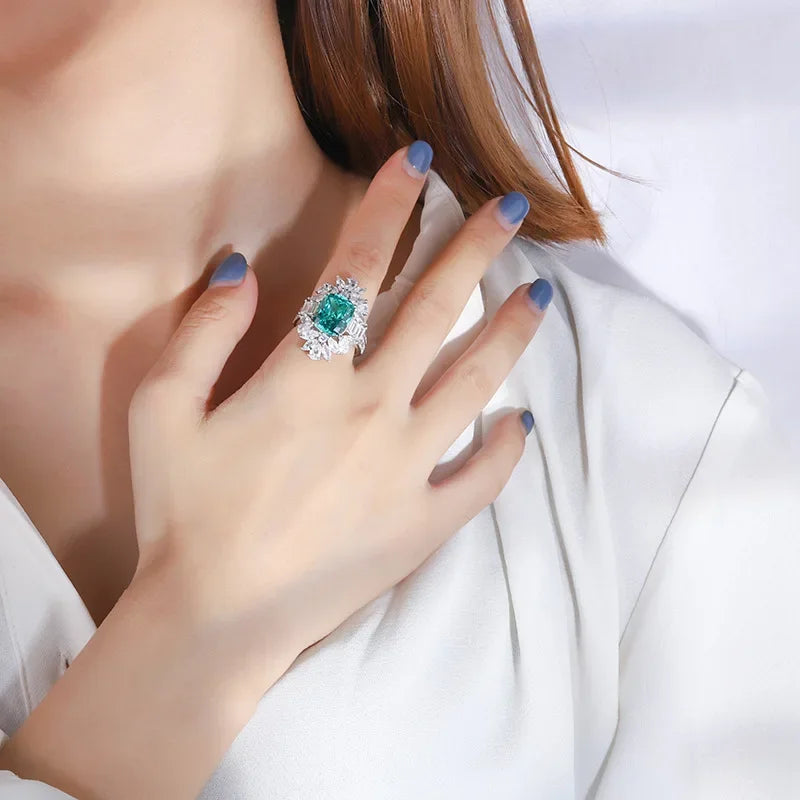 18K Gold Inlaid with PT950 Platinum Colored Gemstone Tourmaline Paraiba Mouth Jewelry Ring 10*12