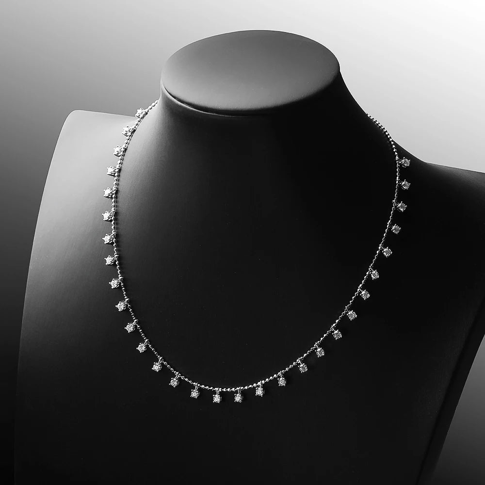 Serenty 30 Stones 3mm 4mm D Color Moissanite Brilliant Necklace For Women S925 Sterling Silver Sparkling Neck Chain Fine Jewelry