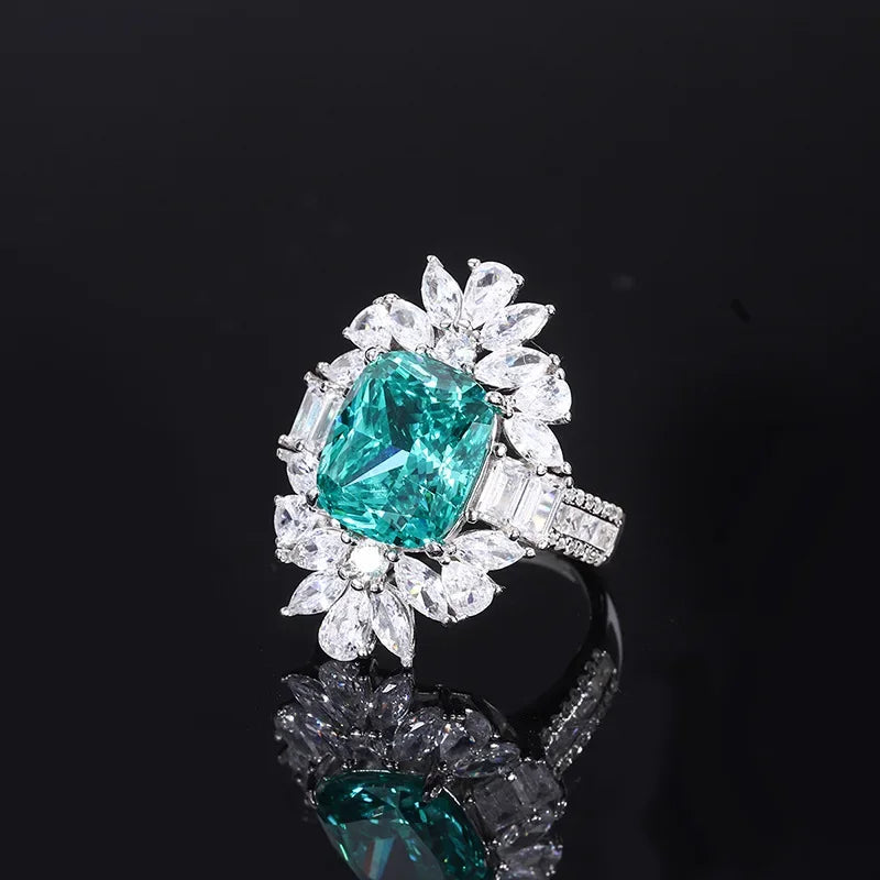 18K Gold Inlaid with PT950 Platinum Colored Gemstone Tourmaline Paraiba Mouth Jewelry Ring 10*12