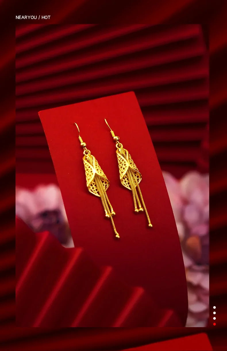 9999 real gold 24K yellow gold Summer Cicada Ear Stud Earrings