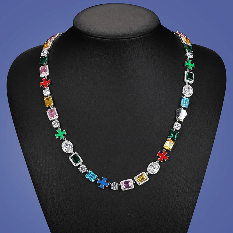 2024 Trend Colored Square Stone Choker Necklace for Women Girls Colorful Chain For Men Couple Jewelry 7mm/10mm Male Female Gifts
