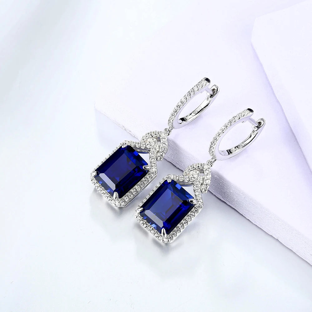 ATTAGEMS Ruby Real Sterling Silver Earring for Women Charming Style Created Sapphire 12 Carats Octagon Cut Wedding Jewelry Gifts