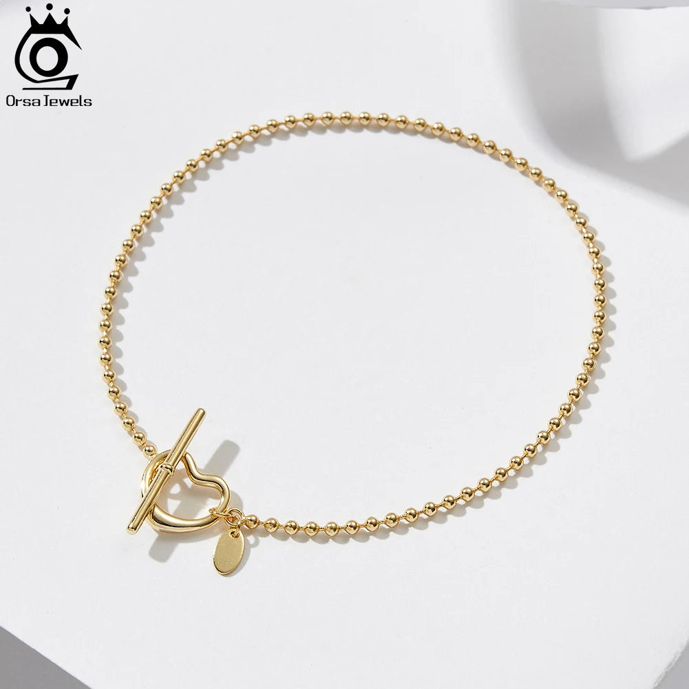 ORSA JEWELS 925 Sterling Silver 2.0mm Bead Chain Bracelet for Women with Heart Toggle Clasp Foot Ankle Straps Jewelry SA68
