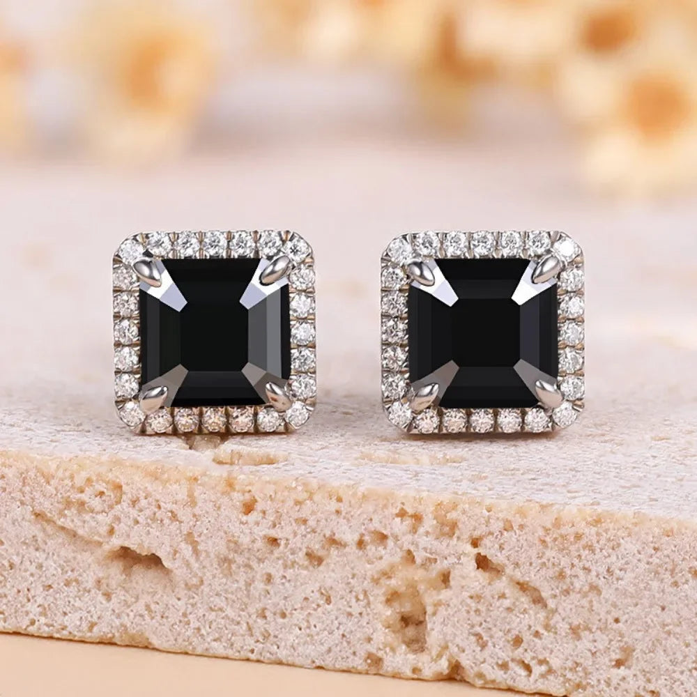 All Moissanite Stud Earrings for Women Men Black Square D Color Diamond S925 Sterling Silver 18K White Gold Plated Jewelry Gift