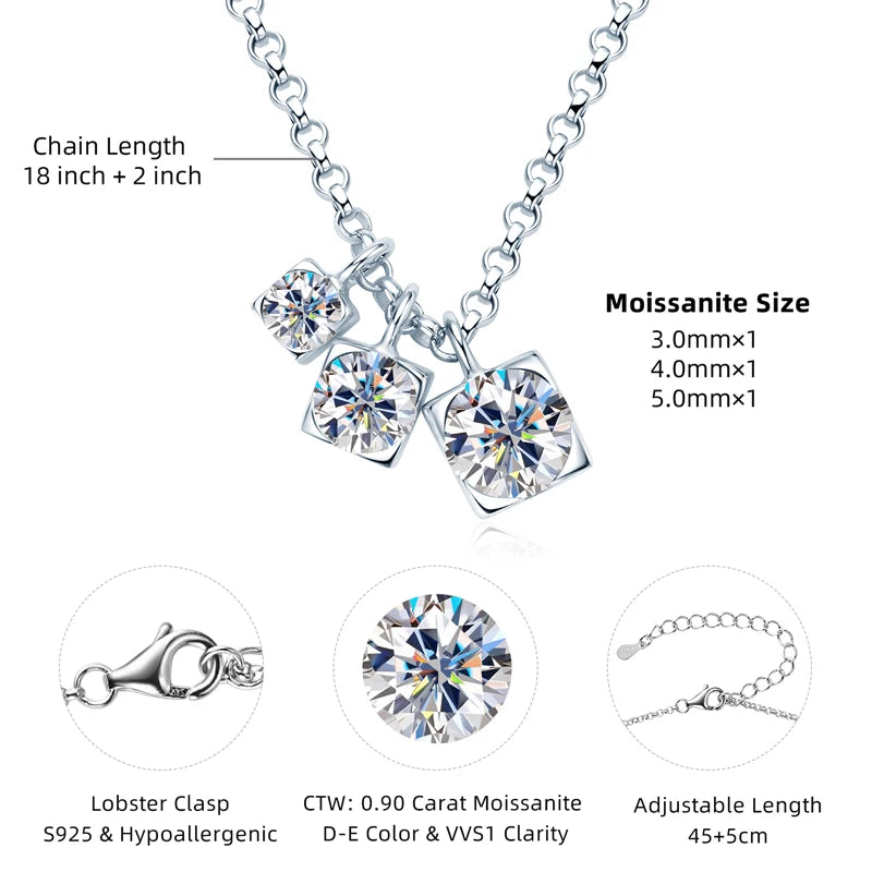 5mm&4mm&3mm Round Full Moissanite Diamond Pendant Necklace Original 925 Silver Women's Engagement High Quality Fine Jewelry