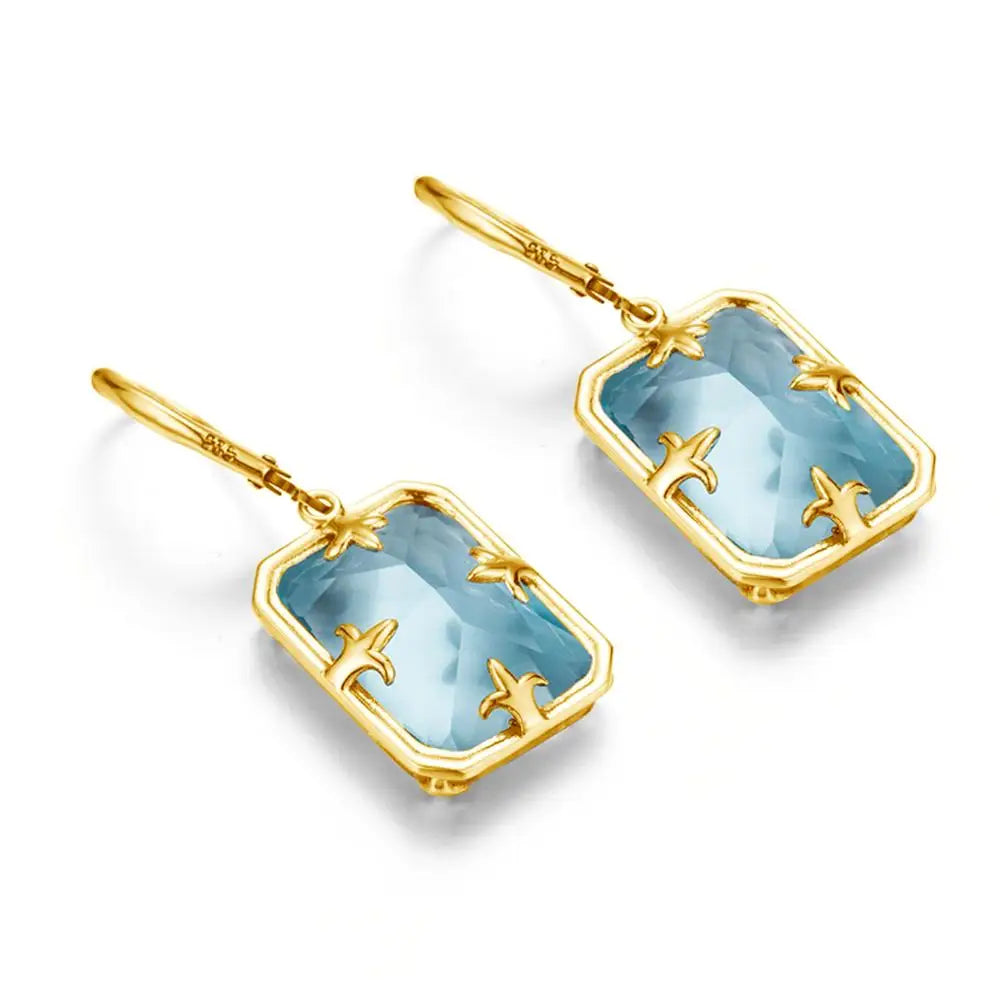 Real Silver 925 Earring For Women Trend Aquamarine Earrings Gold Plated Anniversary Party Banquet Luxury Fine Jewelry Accessorie