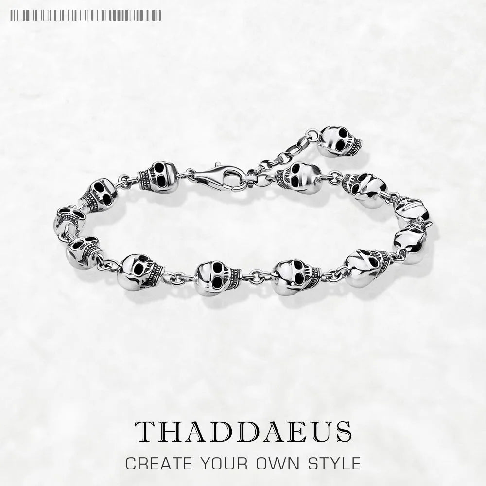Skulls Link Chain Bracelets Punk 925 Sterling Silver Fashion Rebel Street Jewelry Europe Gift For Men Women