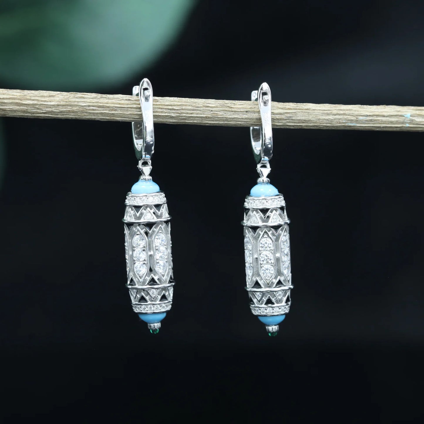WUIHA Vintage 100% 925 Sterling Silver Blue Turquoise Gemstones Drop Dangle Earrings Anniversary Cocktail Fine Jewelry Wholesale