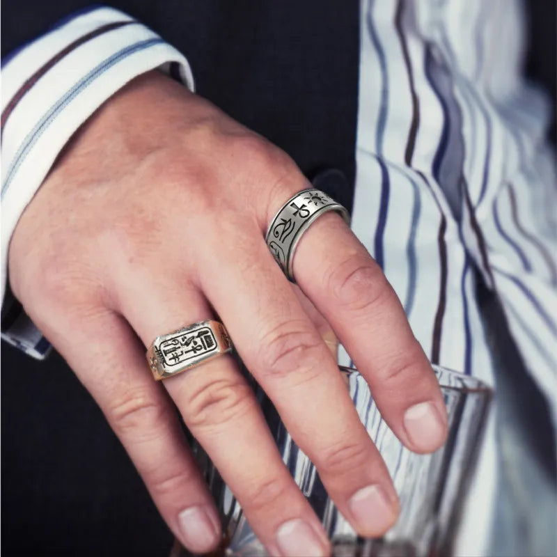 BOCAI S925 Sterling Silver Rings New Fashion the Gods of Egyptian Totem Argentum Punk Domineering Hand Jewelry for Men