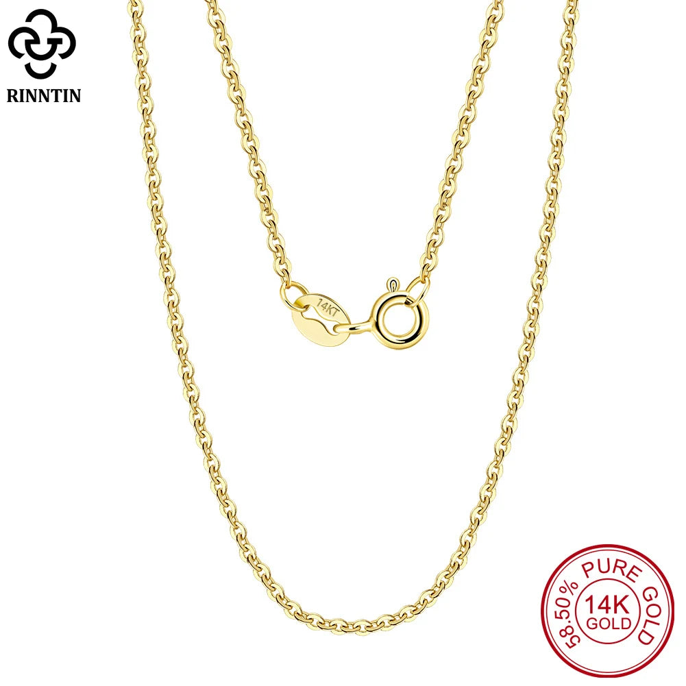 Rinntin 14K Solid Gold 1.0/1.2mm Diamond Cut Cable Chain Necklace for Women AU585 Yellow/White/Rose Gold Neck Chain Jewelry GC02
