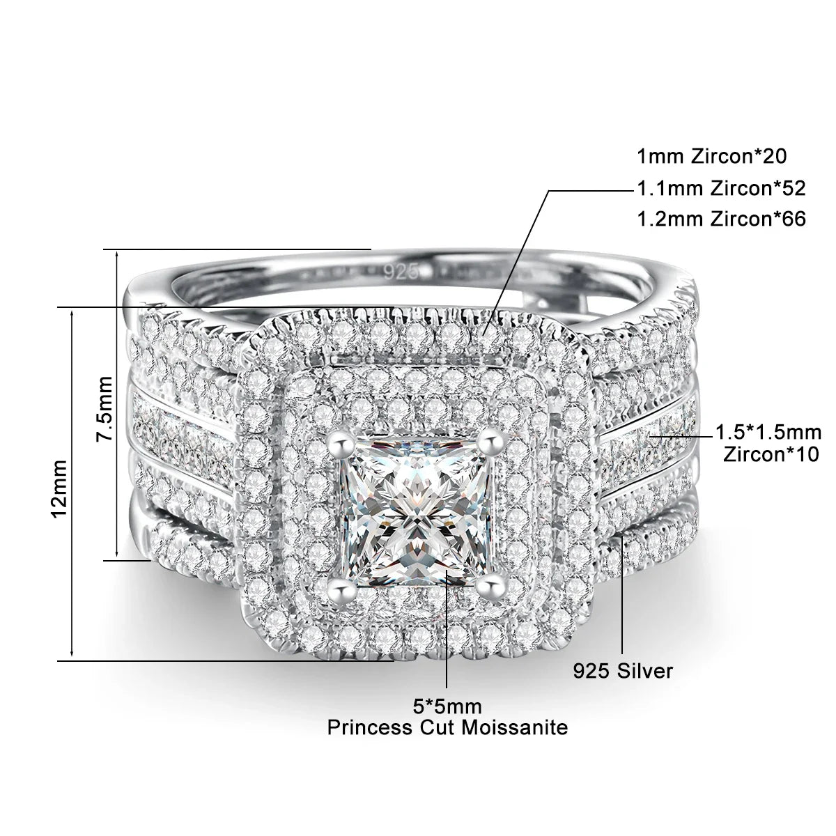 2PCS Moissanite Rings Set Certificate For Wedding 100% Silver 925 Luxury Brand Designer Engagement Jewelry For Women Wholesale