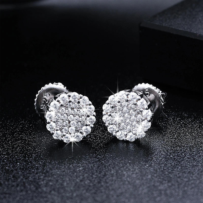 Real 925 Sterling Silver Round Cut D Color Moissanite Diamond Halo Stud Earrings For Women Hip Hop Jewelry Passed Diamond Test