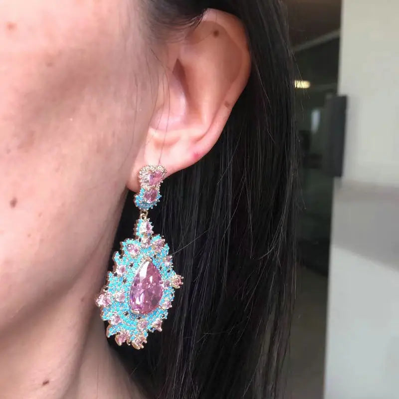 Bilincolor Fashion Elegant Pink and Blue Earring for Women